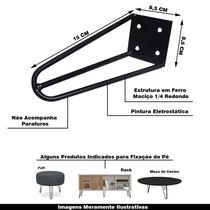 Kit 8 Pés de Metal 15 CM Hairpin Legs Mesas de Centro Puffs Preto G41