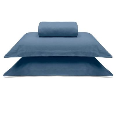 Jogo de Cama Buettner King Malha 100% Algodao Liso 3 Peças Image Azul