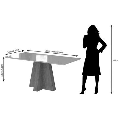 Mesa p/ Cozinha Patricia c/ Tampo Madeirado c/ Vidro 130X80cm Cinamomo/Off White - Cimol