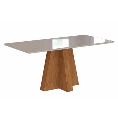 Mesa p/ Cozinha Patricia c/ Tampo Madeirado c/ Vidro 130X80cm Cinamomo/Off White - Cimol