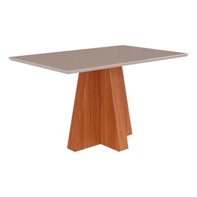 Mesa p/ Cozinha Patricia c/ Tampo Madeirado c/ Vidro 130X80cm Cinamomo/Off White - Cimol