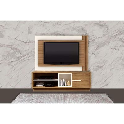 Home p/ TV até 65 Pol PL3001/RA2002 Ripado c/ 1 Porta 180x120cm Natural/Off White - Tecno Mobili