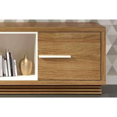 Home p/ TV até 65 Pol PL3001/RA2002 Ripado c/ 1 Porta 180x120cm Natural/Off White - Tecno Mobili