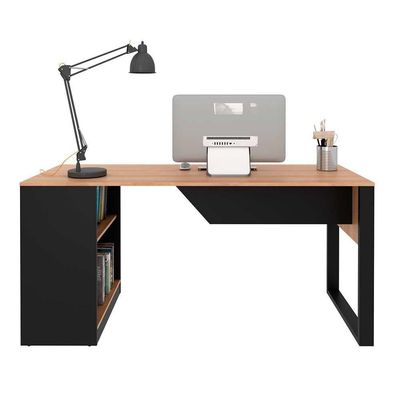 Mesa Computador ME4182 160cm Amêndoa/Preto - Tecno Mobili