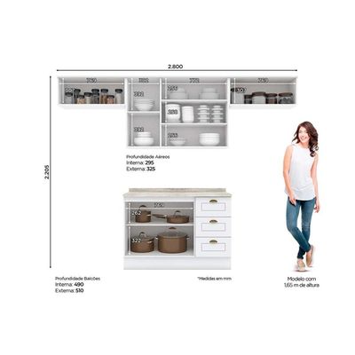 Kit de Cozinha Completa 5 Peças Americana (3Aéreos+1Balcão+1Complemento) C5P43 Branco - Henn