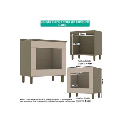 Kit de Cozinha Completa 8 Peças Connect (5Aéreos+2Balcões+1Complemento) C5P68 Duna/Cristal - Henn