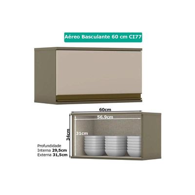 Kit de Cozinha Completa 8 Peças Connect (5Aéreos+2Balcões+1Complemento) C5P68 Duna/Cristal - Henn