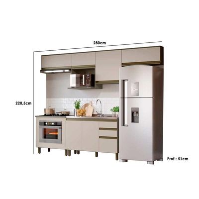 Kit de Cozinha Completa 8 Peças Connect (5Aéreos+2Balcões+1Complemento) C5P68 Duna/Cristal - Henn
