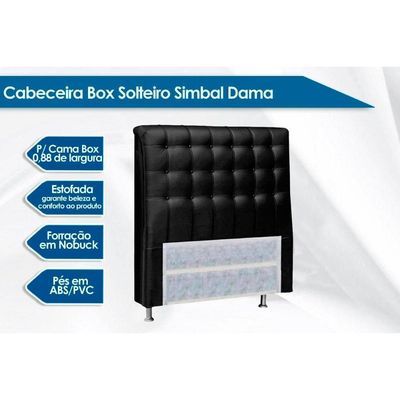 Painel de Cama Box Estofada Solteiro Dama Plus Courano Preto - Simbal