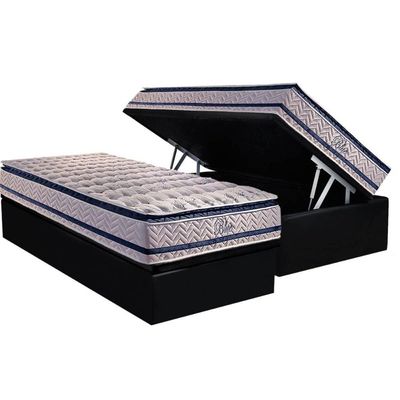 Cama Box Baú Solteiro: Colchão Molas Ensacadas Paropas Blue + Base CRC Black (88x188)