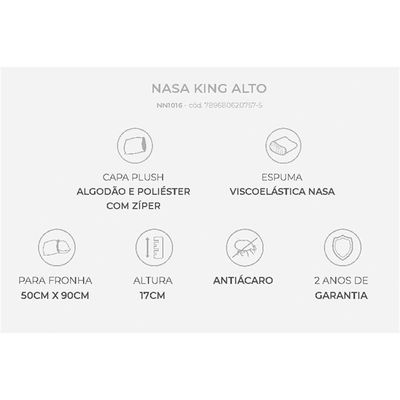 Travesseiro Viscoelástico Nasa Luxo King NN1016 Kit c/ 2 Un (90x50) - Duoflex