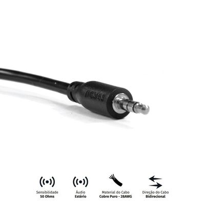 Cabo P2 3.5mm Macho Para P2 3.5mm Macho 28awg Puro Cobre 60 Cm - P35m-06