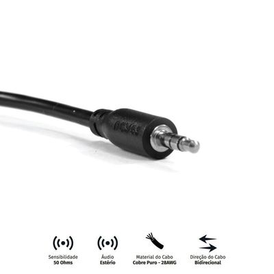 Cabo P2 3.5mm Macho Para P2 3.5mm Macho 28awg Puro Cobre 60 Cm - P35m-06