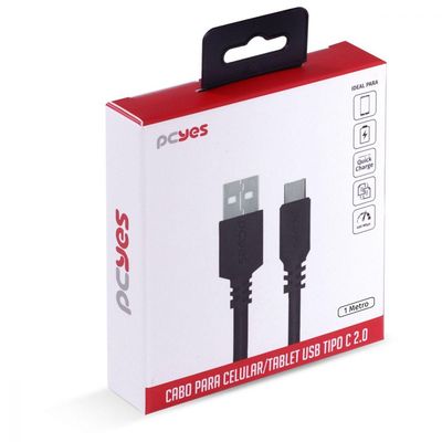Cabo Para Celular Smartphone Usb A 2.0 Para Usb Tipo C 1 Metro Preto - Puacp-01