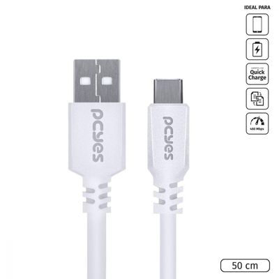 Cabo Para Celular Smartphone Usb A 2.0 Para Usb Tipo C 50 Cm Branco - Puacb-05
