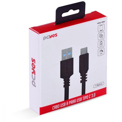 Cabo Para Celular Smartphone Usb Tipo C Para Usb A 3.0 1 Metro Preto - P3uacp-1