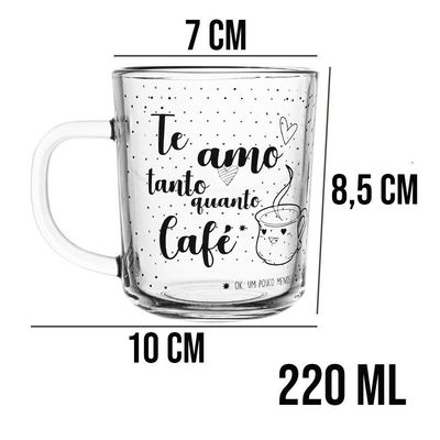 Caneca De Café Te Amo Vidro Transparente 220ml Xícara Lyor
