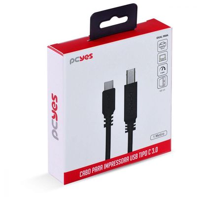 Cabo Para Impressora Usb Tipo C Para Usb B 3.0 1 Metro Preto - P3ucbp-1