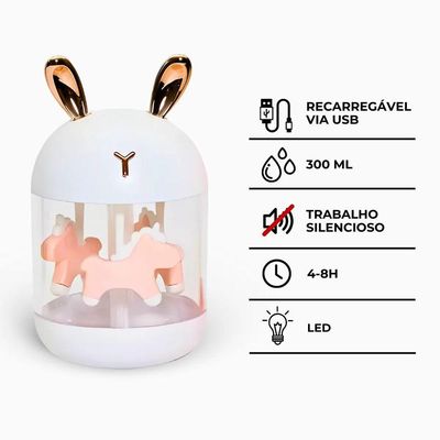Umidificador Carrossel Abajur Com Led Design Elegante