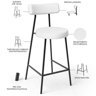Kit 02 Banquetas Baixas Para Cozinha Sala De Jantar Bar Bancada Milão L02 Facto Branco - Lyam Decor