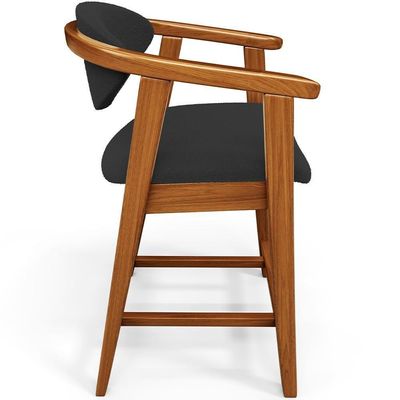 Banqueta Baixa Para Cozinha Sala De Jantar Bancada Cecília L02 Bouclê Preto - Lyam Decor