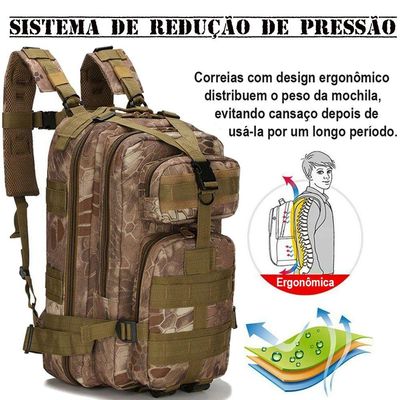 Mochila Multiuso Escolar Tática Cargueira 30 Litros Camping Pesca Cáqui