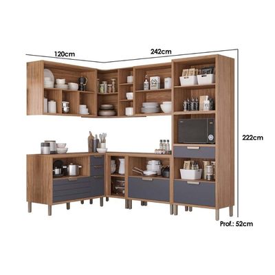 Cozinha Modulada Completa Eloise 7 Peças (3Aéreos+3Balcões+1Paneleiro) CZ029 Freijo/Off White - MGM