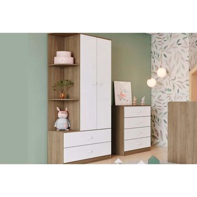 Quarto de Bebê Completo Labirinto 2 Peças (1 Guarda Roupa + 1 Cômoda) QI96 Rústico/Branco - Henn