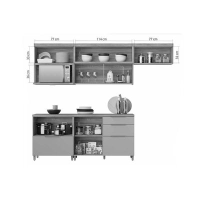 Cozinha Modulada Completa Marquesa 5 Peças (3Aéreos+2Balcões) C5P35 Nature/Verde - Nesher