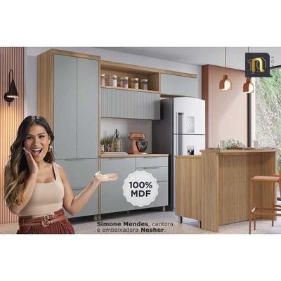 Cozinha Modulada Completa Marquesa 5 Peças (3Aéreos+2Balcões) C5P35 Nature/Verde - Nesher
