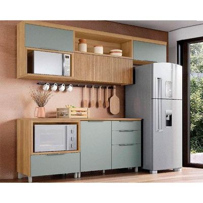 Cozinha Modulada Completa Marquesa 5 Peças (3Aéreos+2Balcões) C5P35 Nature/Verde - Nesher