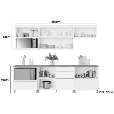 Cozinha Modulada Completa Marquesa 6 Peças (3Aéreos+3Balcões) C6P42 Nature/Verde - Nesher