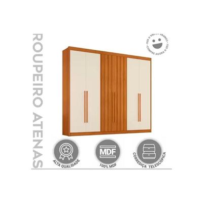 Guarda Roupa 6 Portas (2 Ripadas) e 6 Gavetas Atenas Cinamomo/Off White - Conquista