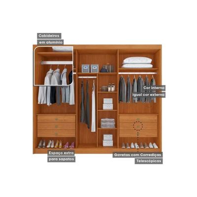 Guarda Roupa 6 Portas (2 Ripadas) e 6 Gavetas Atenas Cinamomo/Off White - Conquista