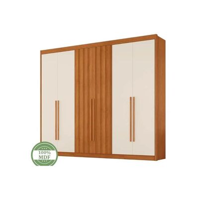 Guarda Roupa 6 Portas (2 Ripadas) e 6 Gavetas Atenas Cinamomo/Off White - Conquista