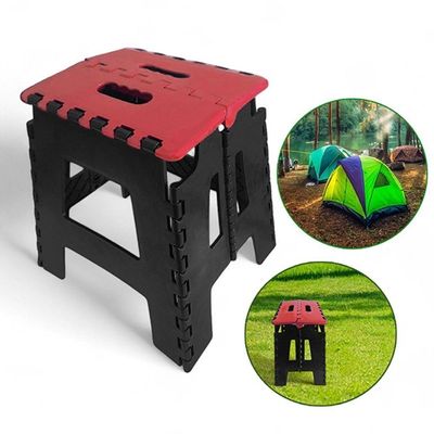 Banqueta Dobrável Portátil Com Alça Para Transporte Até 100kg Plástico Resistente Vermelho