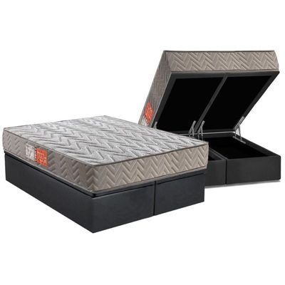 Conjunto Box Baú Queen: Colchão Molas Paropas D45 Pasquale Gray + Base CRC Suede Gray (158x198)