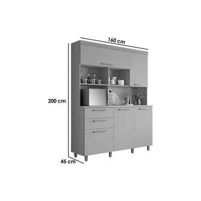 Cozinha Compacta Nobreza c/ 5 Portas e 2 Gavetas 160cm Carvalho/Cinza - Nesher