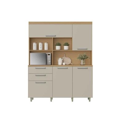 Cozinha Compacta Nobreza c/ 5 Portas e 2 Gavetas 160cm Carvalho/Cinza - Nesher