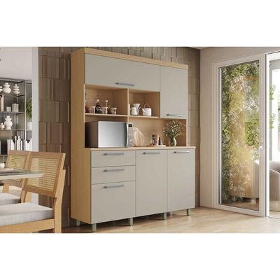Cozinha Compacta Nobreza c/ 5 Portas e 2 Gavetas 160cm Carvalho/Cinza - Nesher