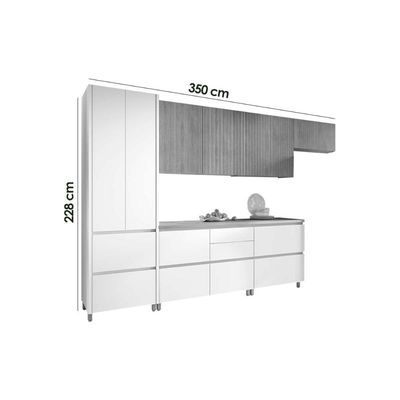 Cozinha Modulada Completa Rainha 6 Peças (3Aéreos+2Balcões+1Paneleiro) C6P89 Nature/Branco - Nesher