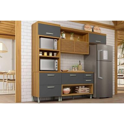 Cozinha Modulada Completa Princesa 3 Peças (1Aéreo+1Balcão+1Paneleiro) C6P63 Freijo/Grafite - Nesher