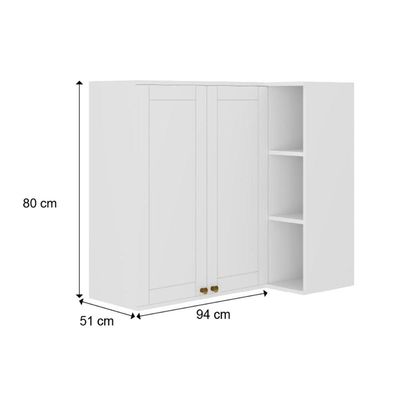 Armário Aéreo Cozinha Modulado Bella 2604 Canto Reto c/ 2 Portas 94cm Branco - Carraro