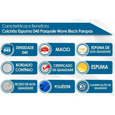 Cama Box Solteiro: Colchão Espuma D45 Paropas Pasquale Wave Black + Base CRC Suede Black (78x188)