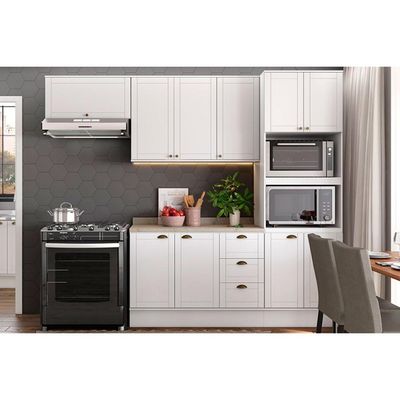 Kit de Cozinha Completa 4 Peças Bella (2Armários+1Balcão+1Paneleiro) C4P57 Branco - Carraro