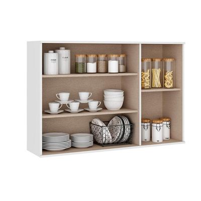 Armário Aéreo Cozinha Modulado Bella 2600 c/ 3 Portas (2 c/ Vidro) 120cm Nogal/Cinza - Carraro