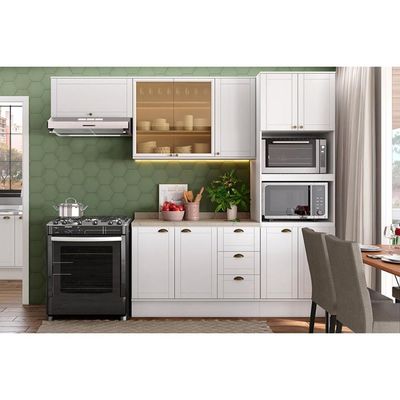 Armário Aéreo Cozinha Modulado Bella 2600 c/ 3 Portas (2 c/ Vidro) 120cm Nogal/Cinza - Carraro