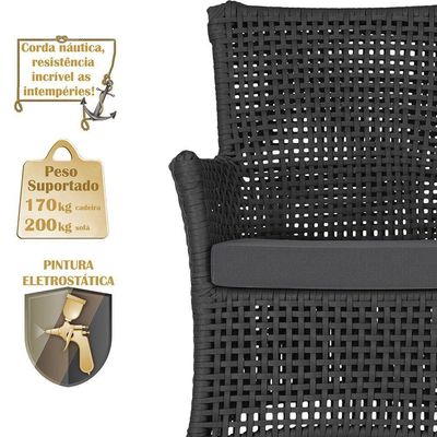 Jogo Sofá 4 Poltronas E Mesa Igapó Fendi E11 Trama Original Preto