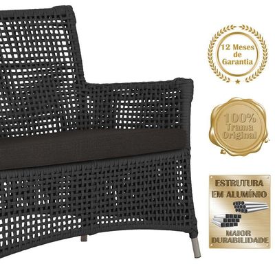 Jogo Sofá 4 Poltronas E Mesa Igapó Fendi E9 Trama Original Preto