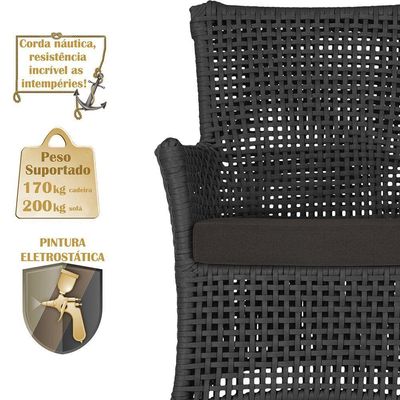 Jogo Sofá 4 Poltronas E Mesa Igapó Fendi E9 Trama Original Preto